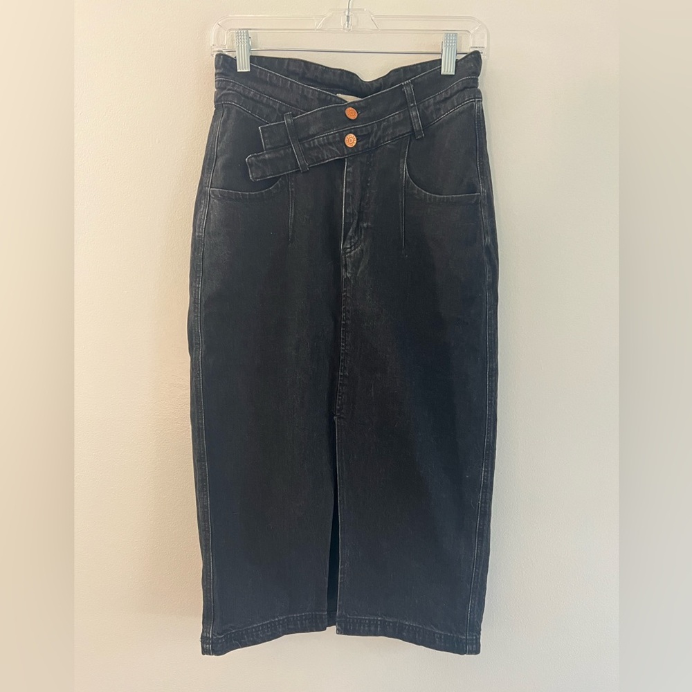 Pilcro black denim midi skirt Anthropologie - Picture 2 of 4